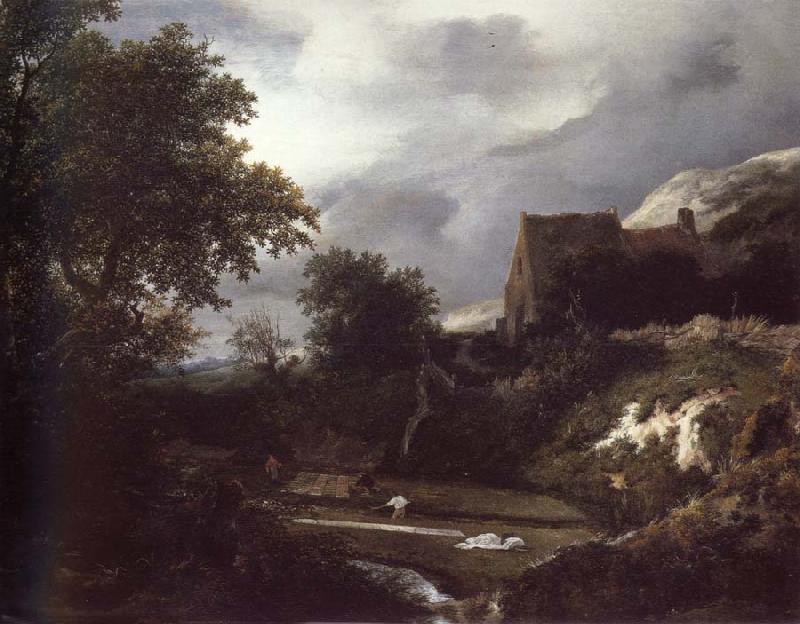 Jacob van Ruisdael Bleaching Ground in a hollow by a cottage oil painting image